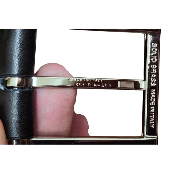 Men’s Black Leather Belt Battistoni Roma Italy Classic Dress Accessory Silver 44 - Picture 6 of 11